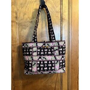 Retired Vera Bradley Small Tote Pink Elephants Paisley Toggle Shoulder Bag